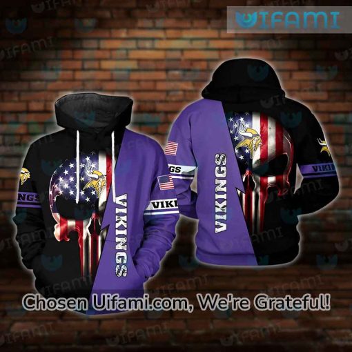 Minnesota Vikings Hoodie 3D Novelty Punisher Skull USA Flag Vikings Gift