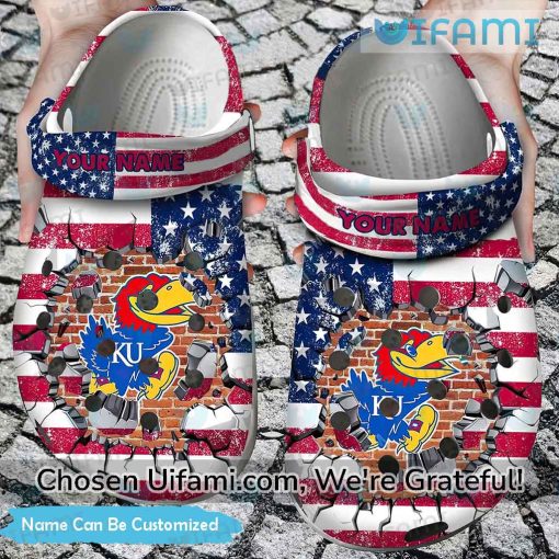 Personalized Jayhawks Crocs USA Flag Kansas Jayhawks Gift