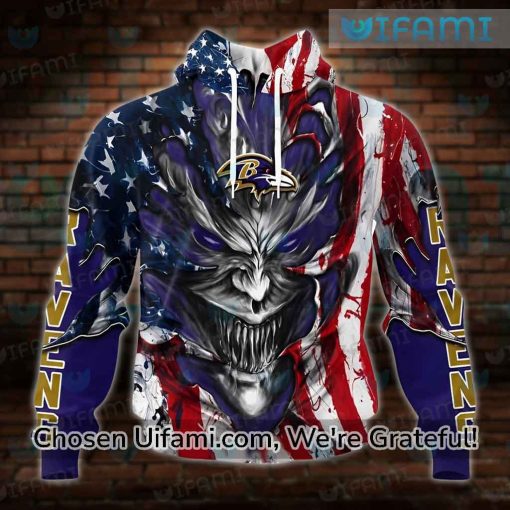 Ravens Zip Up Hoodie 3D Famous Demon USA Flag Baltimore Ravens Gift