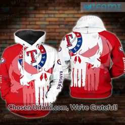 Red Texas Rangers Hoodie 3D Punisher Skull Unique Texas Rangers Gifts