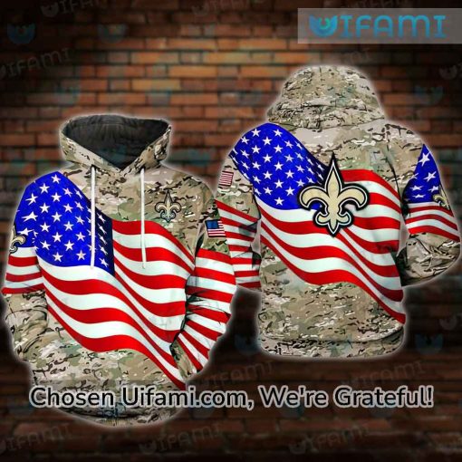 Saints Camo Hoodie 3D Exquisite Camo USA Flag NFL Saints Gifts