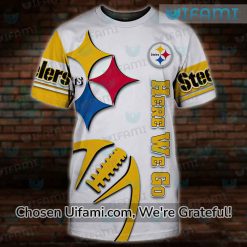 White Steelers T-Shirt 3D Here We Go Pittsburgh Steelers Gift Ideas
