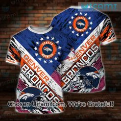 Women’s Denver Broncos Shirt 3D Detailed USA Flag Broncos Gift Ideas
