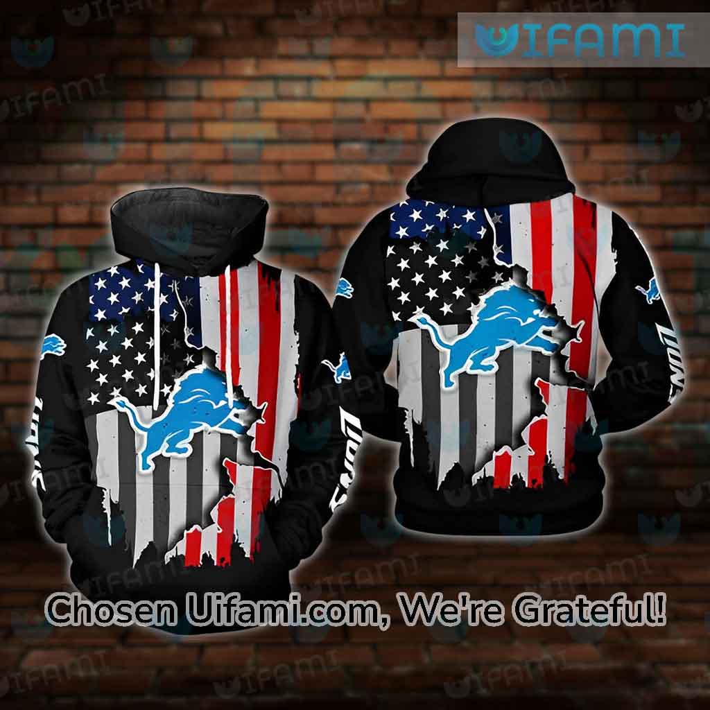 Custom Vintage Detroit Lions Hoodie 3D Cool USA Flag Detroit Lions