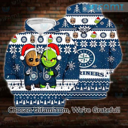 Women’s Mariners Hoodie 3D Fun-loving Christmas Groot Grinch Seattle Mariners Gifts