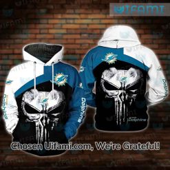 Womens Miami Dolphins Hoodie 3D Spell-binding Punisher Skull Miami Dolphins Father’s Day Gift