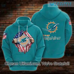 Youth Miami Dolphins Hoodie 3D Comfortable USA Flag Blue Miami Dolphins Gift