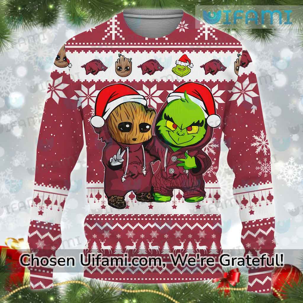Arkansas Razorbacks Ugly Christmas Sweater Baby Groot Grinch Razorbacks Gift