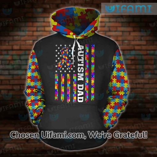 Autism Dad Hoodie 3D USA Flag Unique Gift For Dad