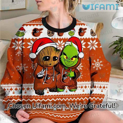 Baltimore Orioles Sweater Impressive Baby Groot Grinch Orioles Christmas Gifts