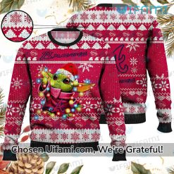 Braves Ugly Sweater Surprise Baby Yoda Gifts For Atlanta Braves Fans Best selling