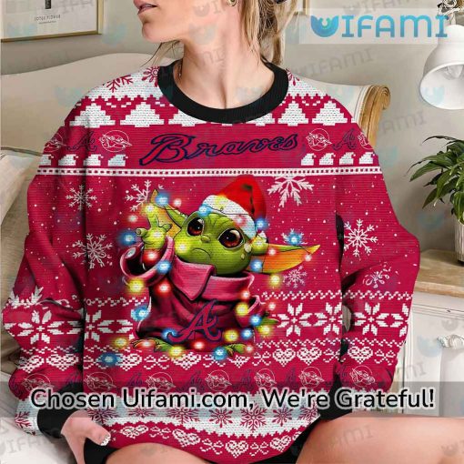 Braves Ugly Sweater Surprise Baby Yoda Gifts For Atlanta Braves Fans