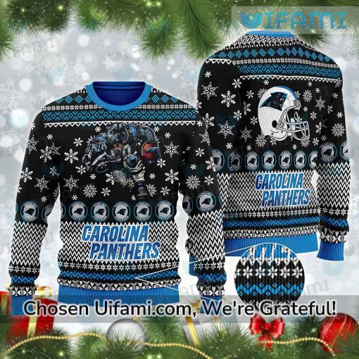 Carolina Panther Christmas Sweater Cheerful Mascot Carolina Panthers Gift