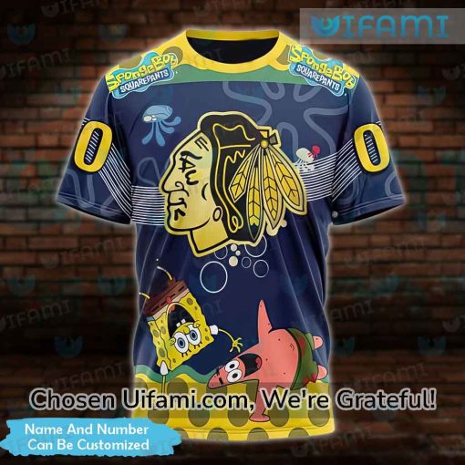 Custom Blackhawks Shirt Men 3D SpongeBob Patrick Star Chicago Blackhawks Gift