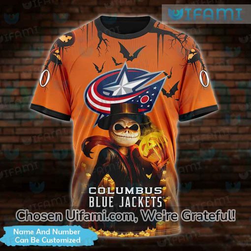 Custom Blue Jackets Shirt 3D Alluring Jack Skellington Halloween Columbus Blue Jackets Gifts