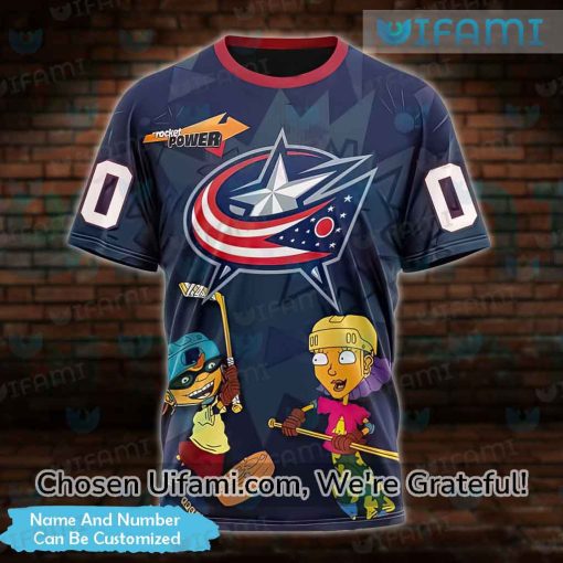 Custom Columbus Blue Jackets Graphic Tees 3D Otto Rocket Reggie Rocket Blue Jackets Gift