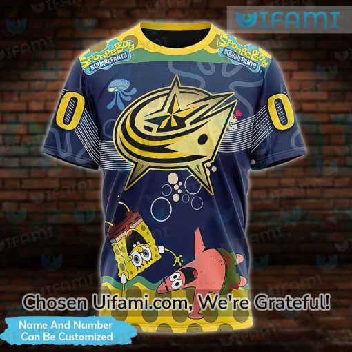 Custom Columbus Blue Jackets T-Shirt 3D Best-selling Patrick Star SpongeBob Blue Jackets Gifts