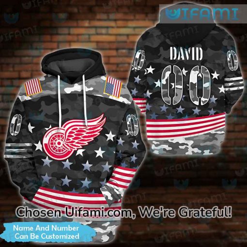 Custom Detroit Red Wings Zip Up Hoodie 3D USA Flag Camo Gift