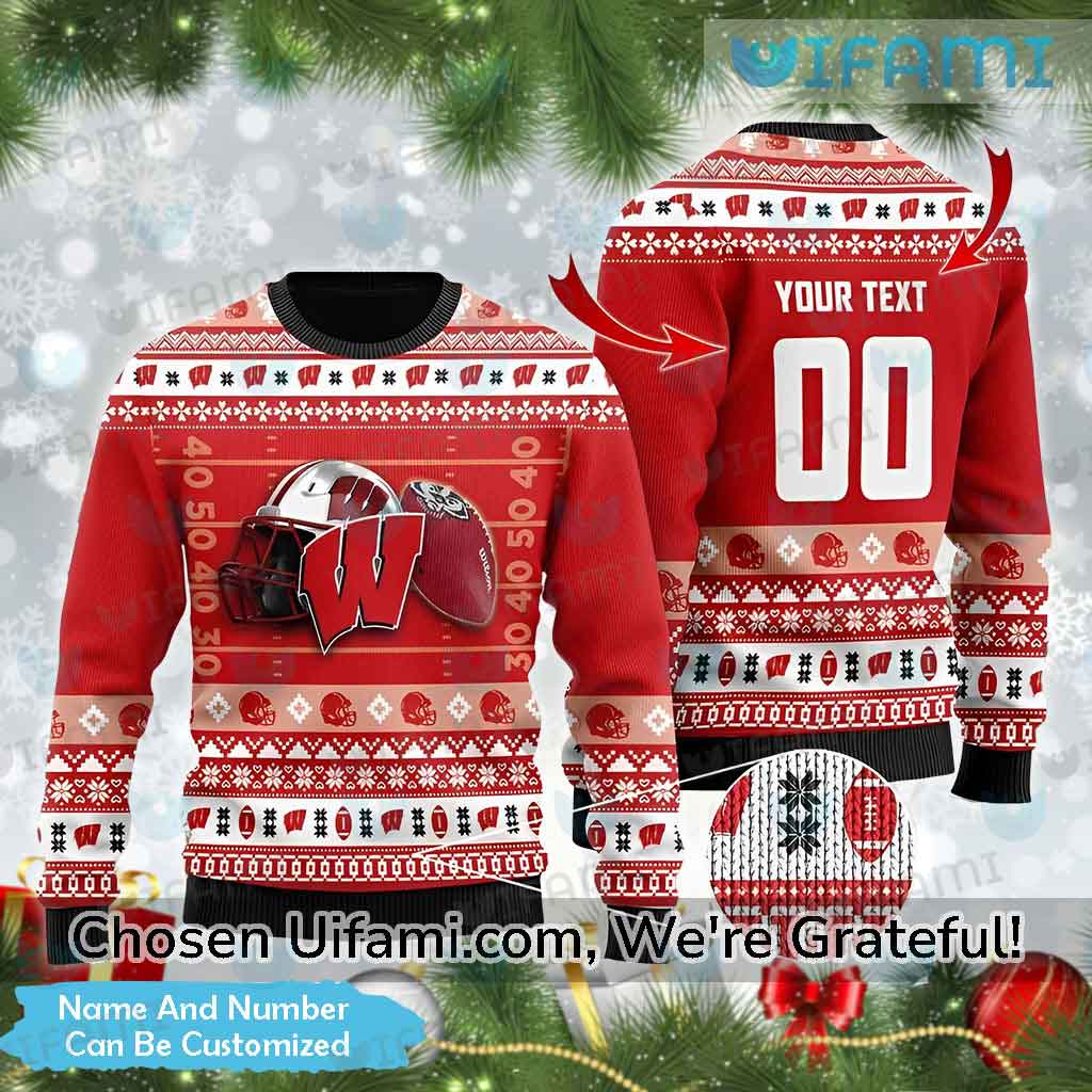 Custom University Of Wisconsin Ugly Christmas Sweater Wisconsin Badgers Gift