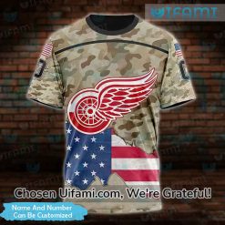 Custom Vintage Red Wings T-Shirt 3D USA Flag Camo Detroit Red Wings Gift