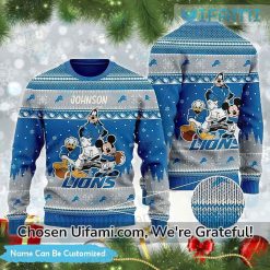 Customized Lions Ugly Christmas Sweater Mickey Goofy Donald Detroit Lions Gift