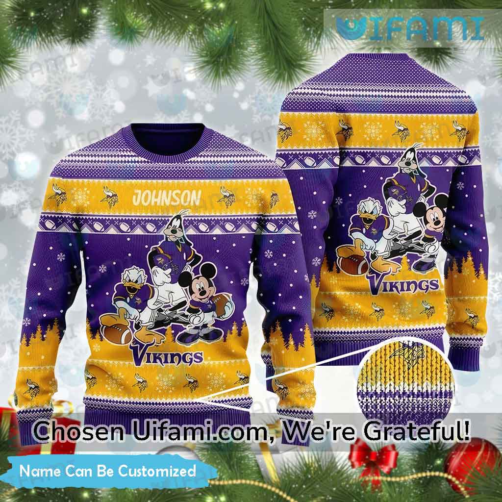Customized NFL Vikings Christmas Sweater Mickey Goofy Donald Minnesota Vikings Gift