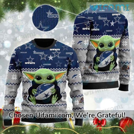 Dallas Cowboys Christmas Sweater Women Playful Baby Yoda Cowboys Gift