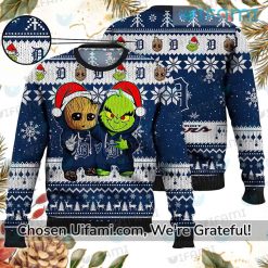 Detroit Tigers Christmas Sweater Baby Groot Grinch Gift For Detroit Tigers Fan