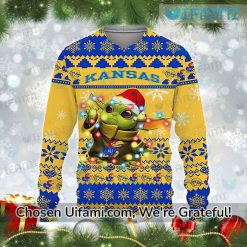 Kansas Jayhawks Sweater Cheerful Baby Yoda Jayhawk Gift