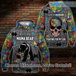 Mama Bear Hoodie 3D Autism Warrior Fighting For My Son Mothers Day Gift