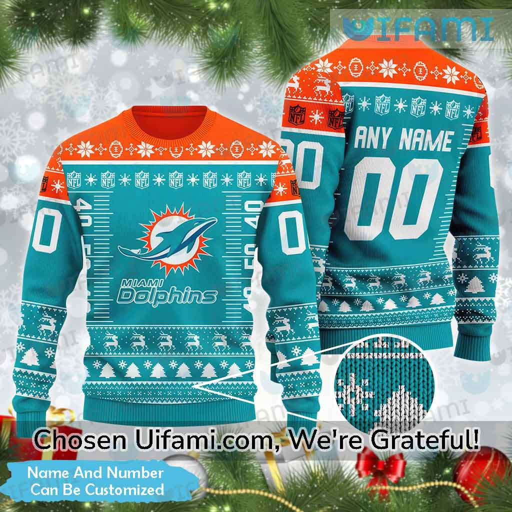 Custom Name And Number Miami Dolphins Ugly Christmas Sweater