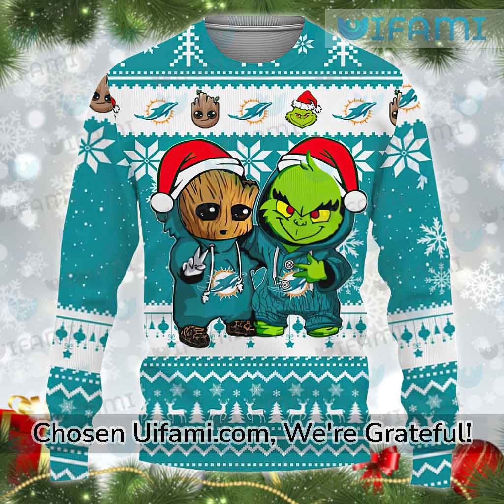 Miami Dolphins Xmas Sweater Baby Groot Grinch Miami Dolphins Gift