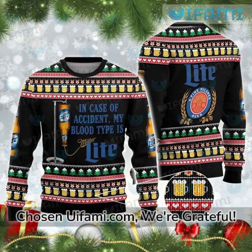 Miller Lite Ugly Sweater Affordable My Blood Type Miller Lite Gift