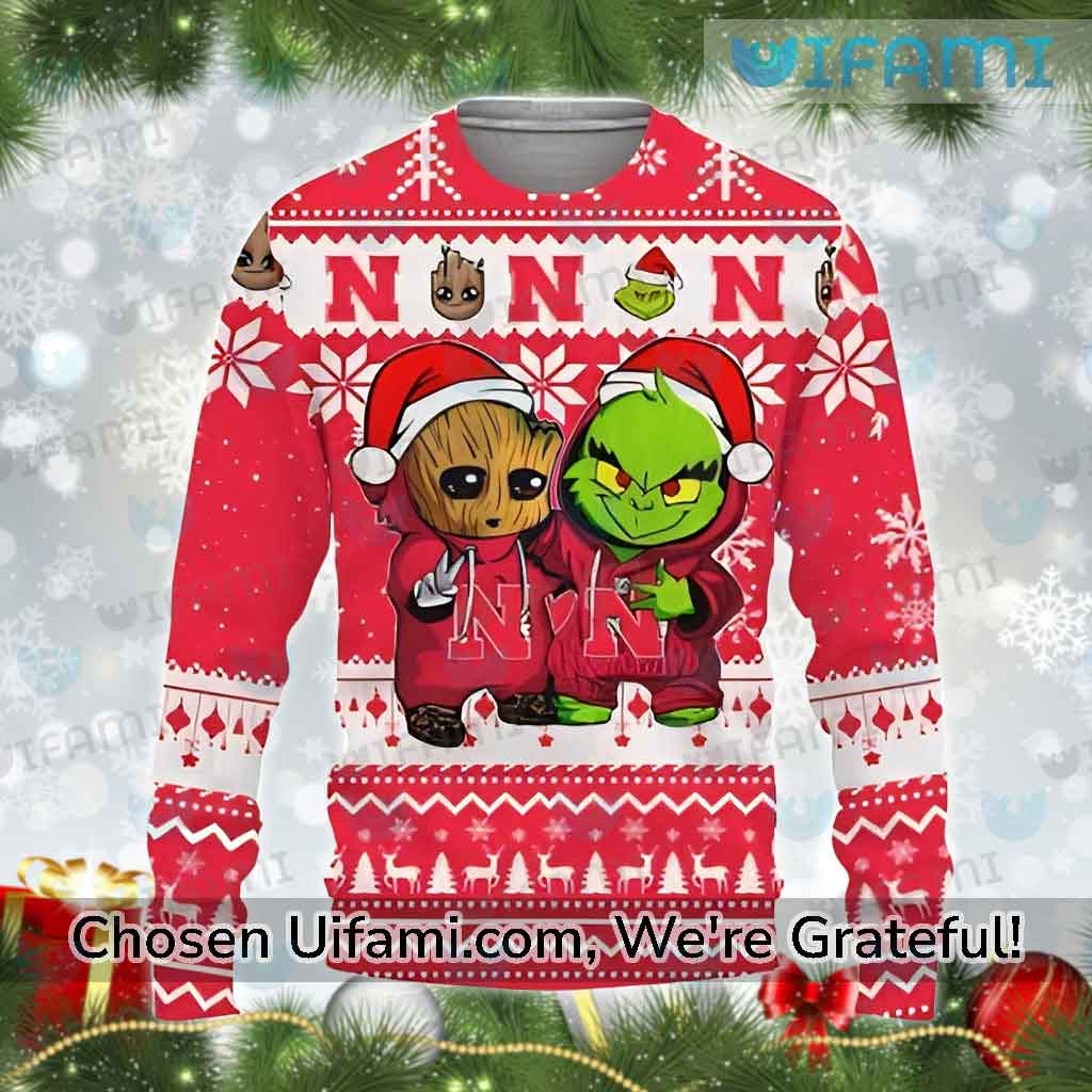 Nebraska Cornhuskers Ugly Christmas Sweater Baby Groot Grinch Huskers Gift