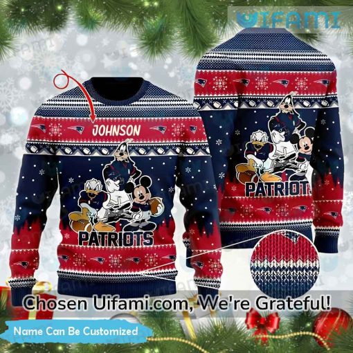 New England Patriots Ugly Christmas Sweater Mickey Goofy Donald Personalized Patriots Gift