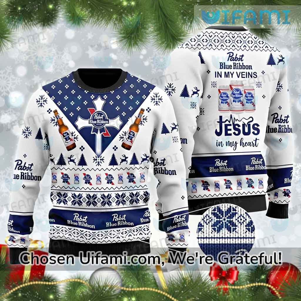 Pabst Blue Ribbon Sweater Cool Jesus In My Heart PBR Gift