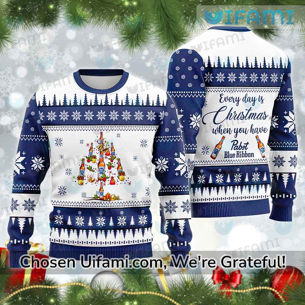 Pabst Blue Ribbon Ugly Christmas Sweater Everyday Is Christmas PBR Gift