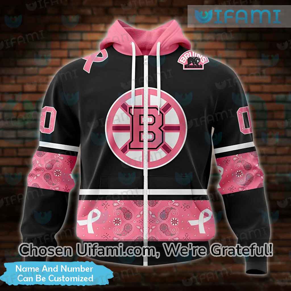 Bruins Hoodie 3D Breast Cancer Ribbon Pattern Custom Bruins Gift