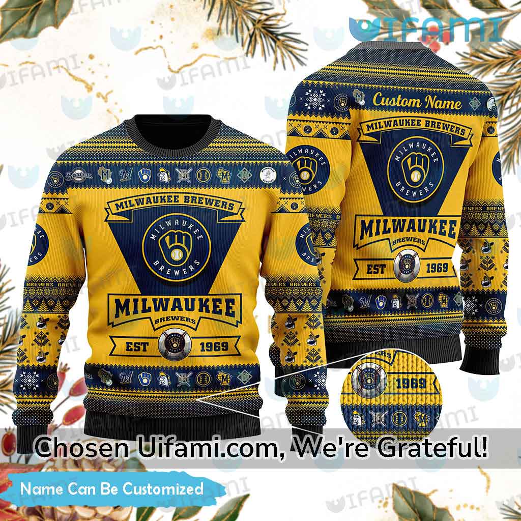 Personalized Brewers Ugly Christmas Sweater Radiant Milwaukee Brewers Gift  - Personalized Gifts: Family, Sports, Occasions, Trending