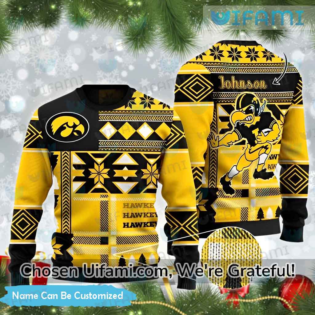 Personalized Iowa Hawkeyes Ugly Christmas Sweater Affordable Hawkeye Gift