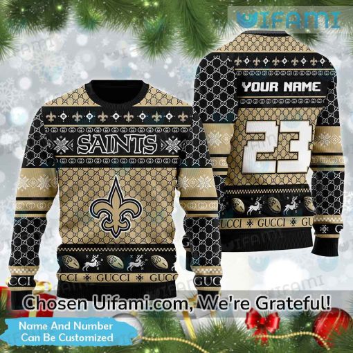 Personalized New Orleans Saints Ugly Sweater Gucci Saints Fan Gift