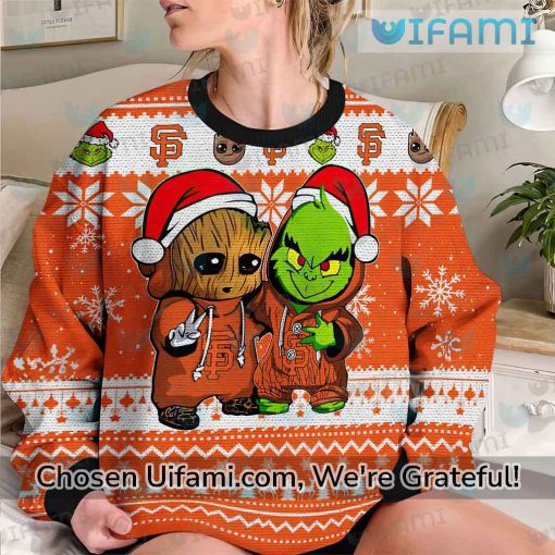 SF Giants Christmas Sweater Baby Groot Grinch Gift For San Francisco Giants Fans