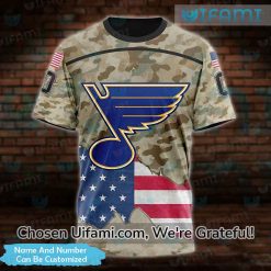 St Louis Blues Womens T-Shirts 3D Personalized USA Flag Camo Gift