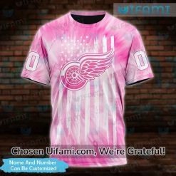 T Shirt Detroit Red Wings 3D Custom Breast Cancer USA Flag Red Wings Gift Best selling