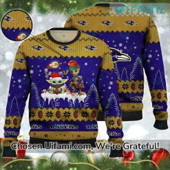 Ugly Christmas Sweater Baltimore Ravens Baby Yoda Groot Unique Ravens Gifts Best selling