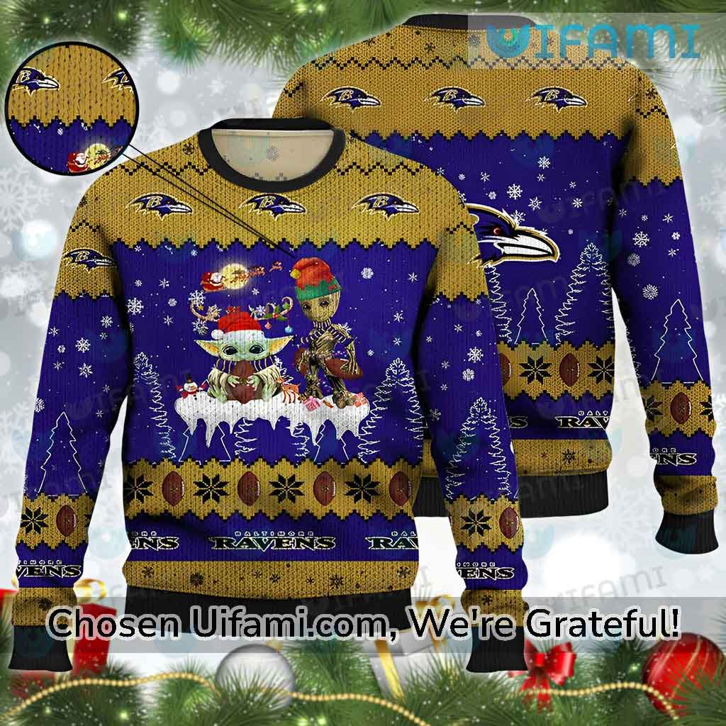 NFL Baby Yoda Baltimore Ravens Ugly Christmas Sweater - LIMITED EDITION