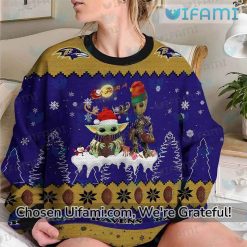 Ugly Christmas Sweater Baltimore Ravens Baby Yoda Groot Unique Ravens Gifts Latest Model