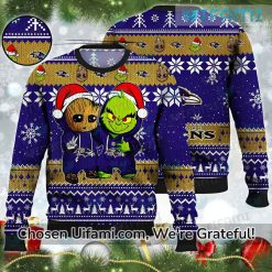 Ugly Christmas Sweater Ravens Baby Groot Grinch Baltimore Ravens Gift Best selling