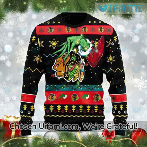 Blackhawks Christmas Sweater Radiant Grinch Chicago Blackhawks Gift