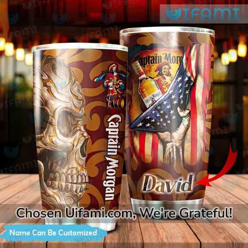 Captain Morgan Stainless Steel Tumbler Custom Awesome Skull USA Flag Gift